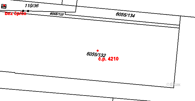 Prostějov 4210 na parcele st. 6055/132 v KÚ Prostějov, Katastrální mapa