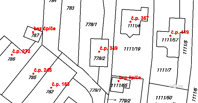 Lipůvka 349 na parcele st. 778/2 v KÚ Lipůvka, Katastrální mapa