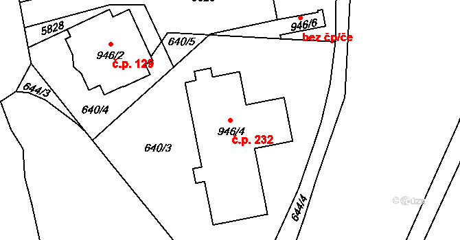 Dolejší Předměstí 232, Domažlice na parcele st. 946/4 v KÚ Domažlice, Katastrální mapa