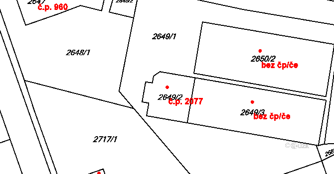 Zábřeh 2077 na parcele st. 2649/2 v KÚ Zábřeh na Moravě, Katastrální mapa