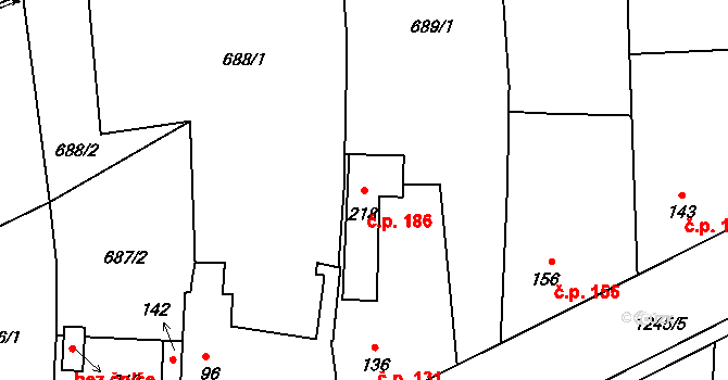 Mantov 186, Chotěšov na parcele st. 218 v KÚ Mantov, Katastrální mapa
