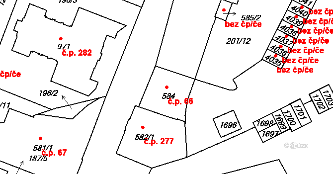 Plešivec 66, Český Krumlov na parcele st. 584 v KÚ Český Krumlov, Katastrální mapa