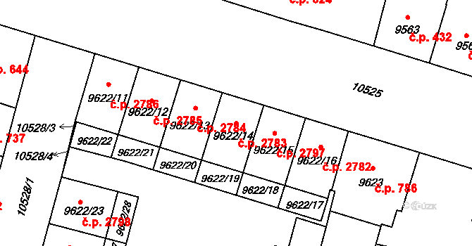 Jižní Předměstí 2783, Plzeň na parcele st. 9622/14 v KÚ Plzeň, Katastrální mapa