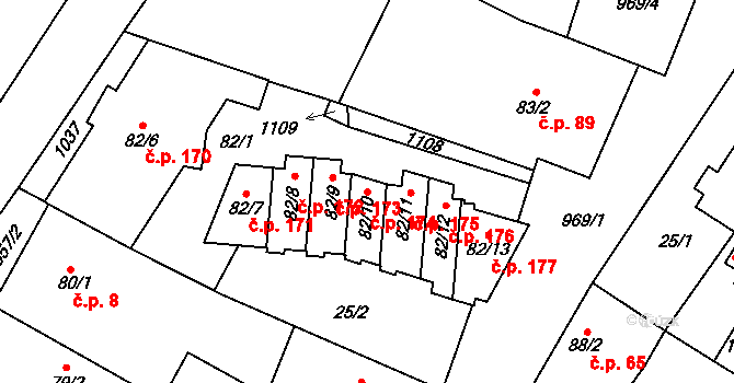 Libčeves 174 na parcele st. 82/10 v KÚ Libčeves, Katastrální mapa