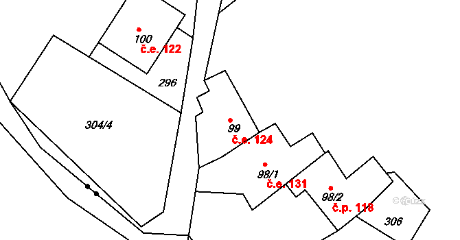 Horní Krupka 124, Krupka na parcele st. 99 v KÚ Horní Krupka, Katastrální mapa