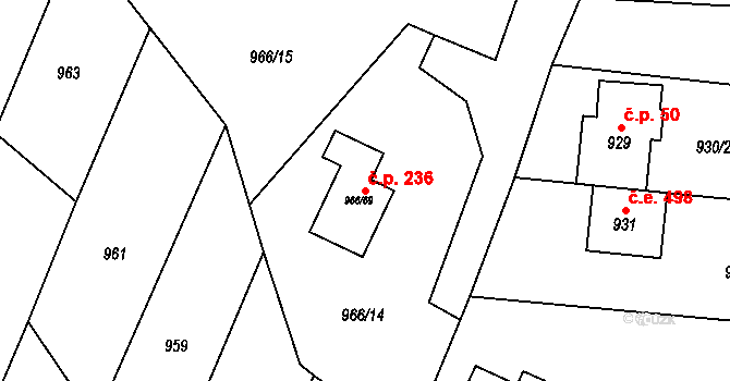 Mokrá 236, Mokrá-Horákov na parcele st. 966/69 v KÚ Mokrá u Brna, Katastrální mapa