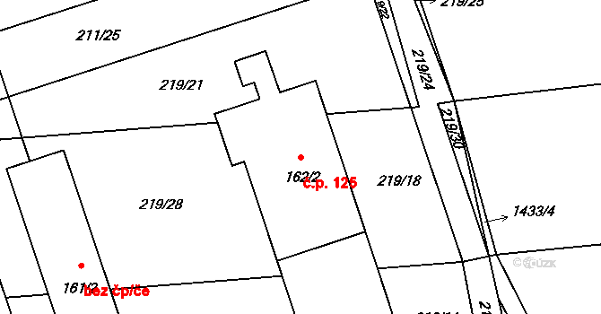 Olšovec 125 na parcele st. 162/2 v KÚ Olšovec, Katastrální mapa