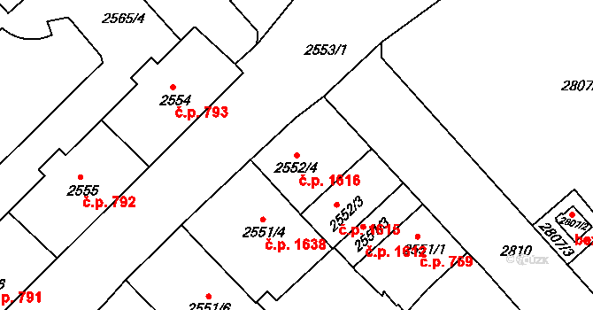 Střekov 1616, Ústí nad Labem na parcele st. 2552/4 v KÚ Střekov, Katastrální mapa
