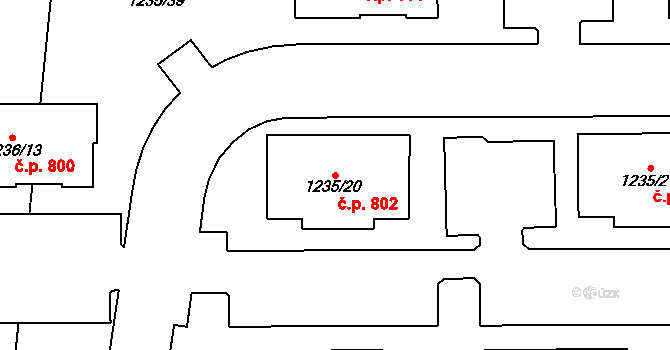 Vejprnice 802 na parcele st. 1235/20 v KÚ Vejprnice, Katastrální mapa