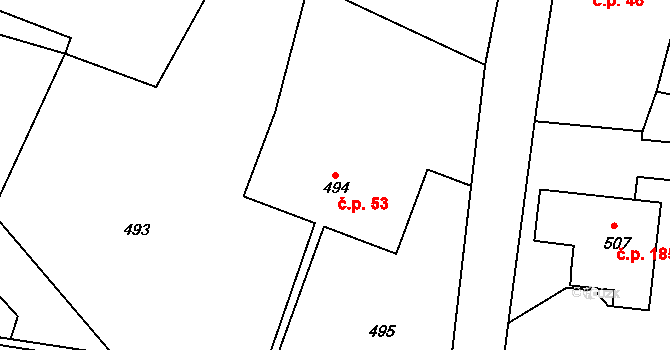 Velíková 53, Zlín na parcele st. 494 v KÚ Velíková, Katastrální mapa