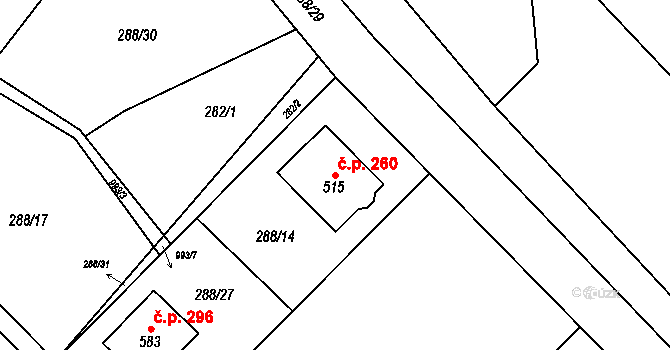 Jarcová 260 na parcele st. 515 v KÚ Jarcová, Katastrální mapa