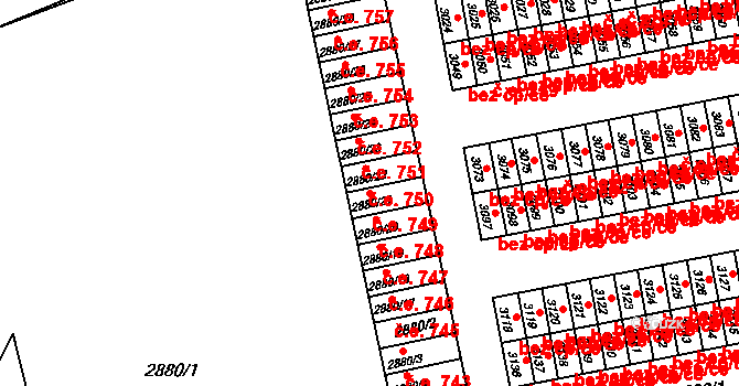Lutyně 749, Orlová na parcele st. 2880/21 v KÚ Horní Lutyně, Katastrální mapa