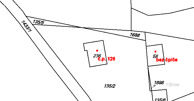 Olšovec 126 na parcele st. 236 v KÚ Olšovec, Katastrální mapa