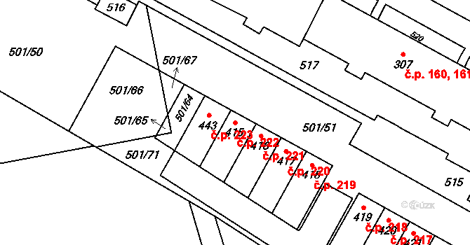 Černá za Bory 222, Pardubice na parcele st. 415 v KÚ Černá za Bory, Katastrální mapa
