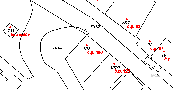 Čáslavice 100 na parcele st. 122 v KÚ Čáslavice, Katastrální mapa