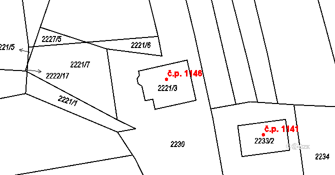 Třemošná 1146 na parcele st. 2221/3 v KÚ Třemošná, Katastrální mapa