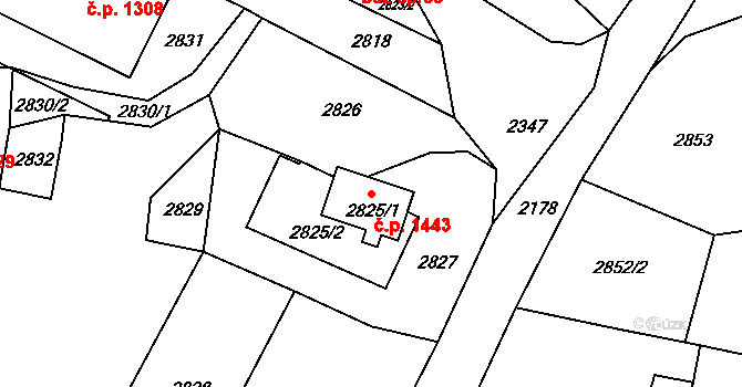 Smržovka 1443 na parcele st. 2825/1 v KÚ Smržovka, Katastrální mapa