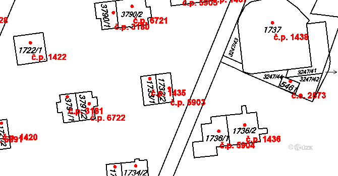 Zlín 5903 na parcele st. 1733/2 v KÚ Zlín, Katastrální mapa