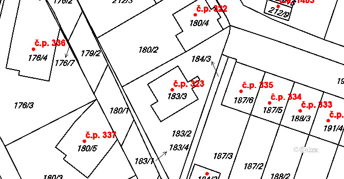 Pokratice 323, Litoměřice na parcele st. 183/3 v KÚ Pokratice, Katastrální mapa