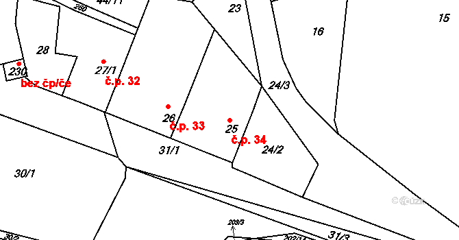 Skramníky 34, Klučov na parcele st. 25 v KÚ Skramníky, Katastrální mapa