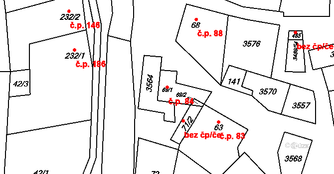 Sobůlky 84 na parcele st. 69/1 v KÚ Sobůlky, Katastrální mapa