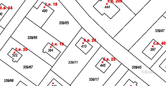 Vyžlovka 24 na parcele st. 413 v KÚ Vyžlovka, Katastrální mapa