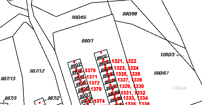 Děčín III-Staré Město 1321,1322, Děčín na parcele st. 990/32 v KÚ Děčín-Staré Město, Katastrální mapa