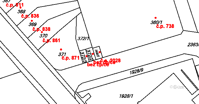 Trnovany 2028, Teplice na parcele st. 360/2 v KÚ Teplice-Trnovany, Katastrální mapa