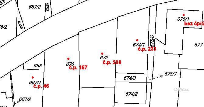 Lípa 208 na parcele st. 672 v KÚ Lípa nad Dřevnicí, Katastrální mapa