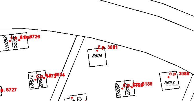 Zlín 3081 na parcele st. 3604 v KÚ Zlín, Katastrální mapa