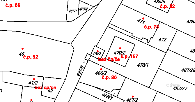 Chlebičov 42678871 na parcele st. 470/3 v KÚ Chlebičov, Katastrální mapa