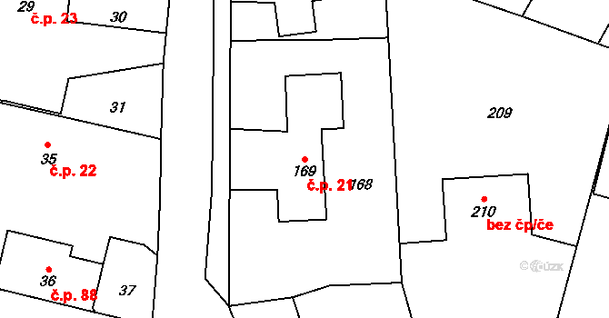 Štáblovice 21 na parcele st. 169 v KÚ Štáblovice, Katastrální mapa