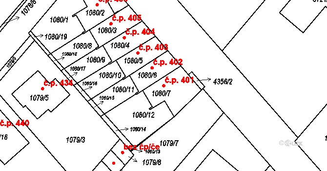 Kouty 401, Kravaře na parcele st. 1080/7 v KÚ Kravaře ve Slezsku, Katastrální mapa