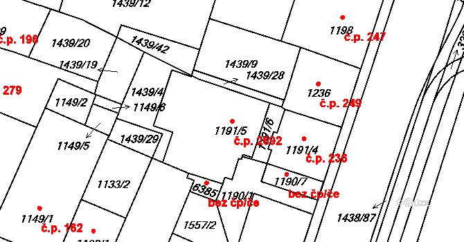Cheb 2692 na parcele st. 1191/5 v KÚ Cheb, Katastrální mapa