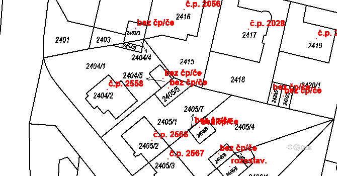 Teplice 45128871 na parcele st. 2405/5 v KÚ Teplice, Katastrální mapa