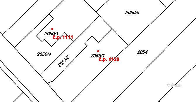 Hlučín 1120 na parcele st. 2053/1 v KÚ Hlučín, Katastrální mapa