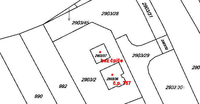 Střelice 46028871 na parcele st. 2903/37 v KÚ Střelice u Brna, Katastrální mapa