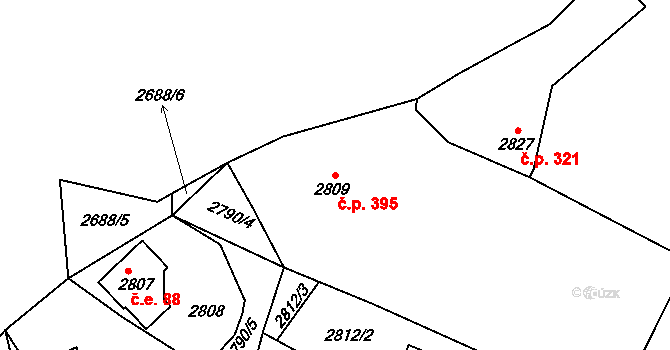 Buchlovice 395 na parcele st. 2809 v KÚ Buchlovice, Katastrální mapa