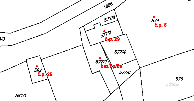 Meclov 48285871 na parcele st. 577/1 v KÚ Mračnice, Katastrální mapa