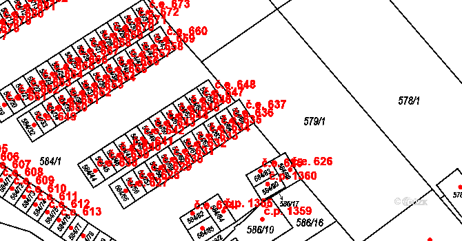Ráj 636, Karviná na parcele st. 584/64 v KÚ Ráj, Katastrální mapa