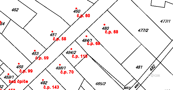 Vícemilice 69, Bučovice na parcele st. 484/1 v KÚ Vícemilice, Katastrální mapa