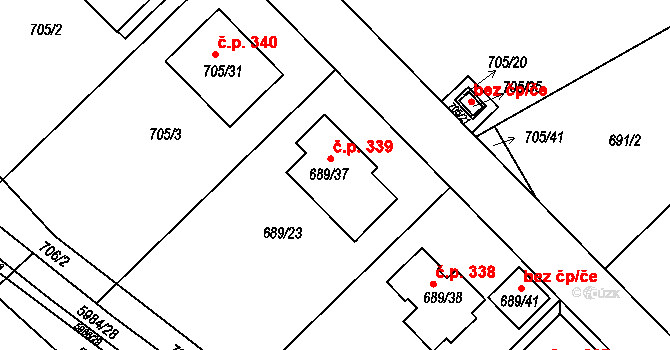 Březenec 339, Jirkov na parcele st. 689/37 v KÚ Březenec, Katastrální mapa