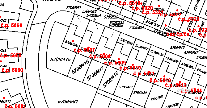 Jihlava 5609 na parcele st. 5706/701 v KÚ Jihlava, Katastrální mapa