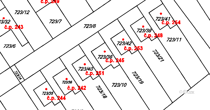 Přerov IV-Kozlovice 245, Přerov na parcele st. 723/38 v KÚ Kozlovice u Přerova, Katastrální mapa