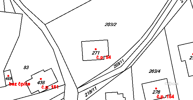 Prosetín 54 na parcele st. 271 v KÚ Prosetín u Hlinska, Katastrální mapa