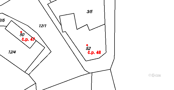 Srbce 48, Luže na parcele st. 52 v KÚ Srbce u Luže, Katastrální mapa