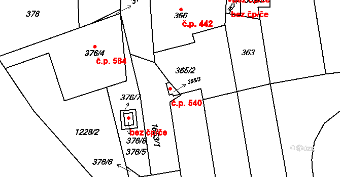 Drnovice 540 na parcele st. 365/2 v KÚ Drnovice u Vyškova, Katastrální mapa