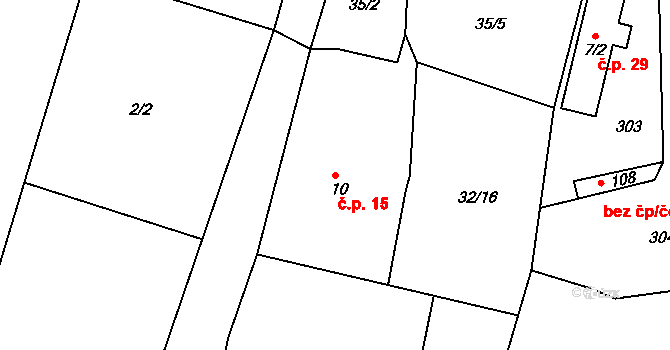 Dolní Novosedly 15 na parcele st. 10 v KÚ Dolní Novosedly, Katastrální mapa
