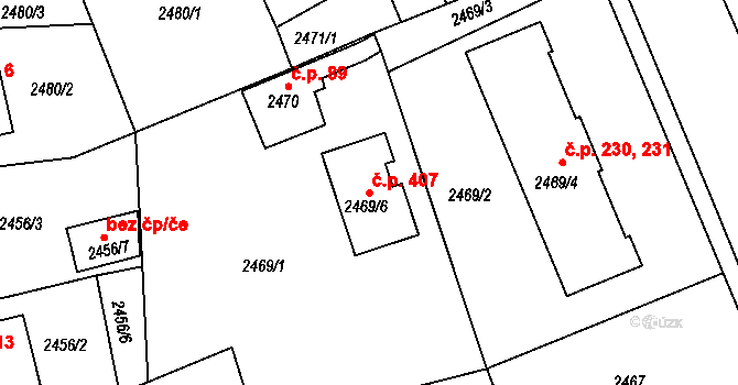 Cihelny 407, Jaroměř na parcele st. 2469/6 v KÚ Jaroměř, Katastrální mapa