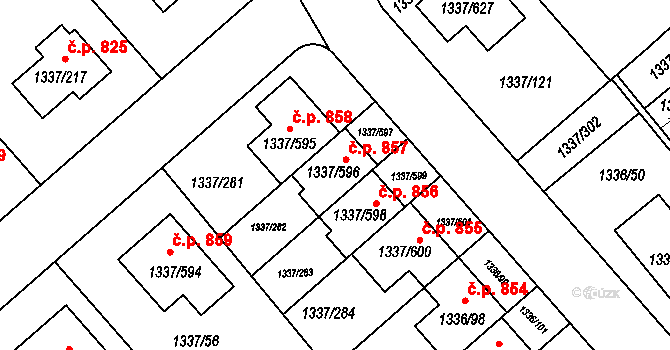 Vinoř 857, Praha na parcele st. 1337/596 v KÚ Vinoř, Katastrální mapa